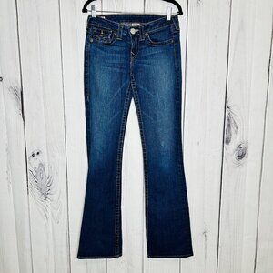 True Religion Becky Bootcut Jeans Size 28x33 Flap Pocket Rhinestone Buttons